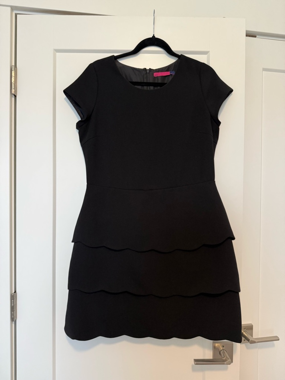 Scalloped Tiered Mini Dress in Black